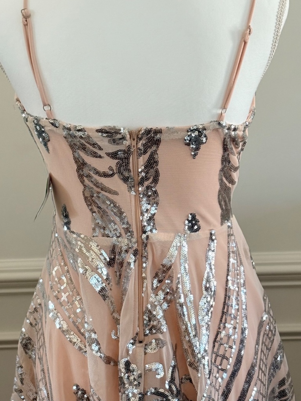 Windsor Silver & Nude M Spring Formal Prom Sparkle Sequin Glitter Dress - Picture 9 of 16